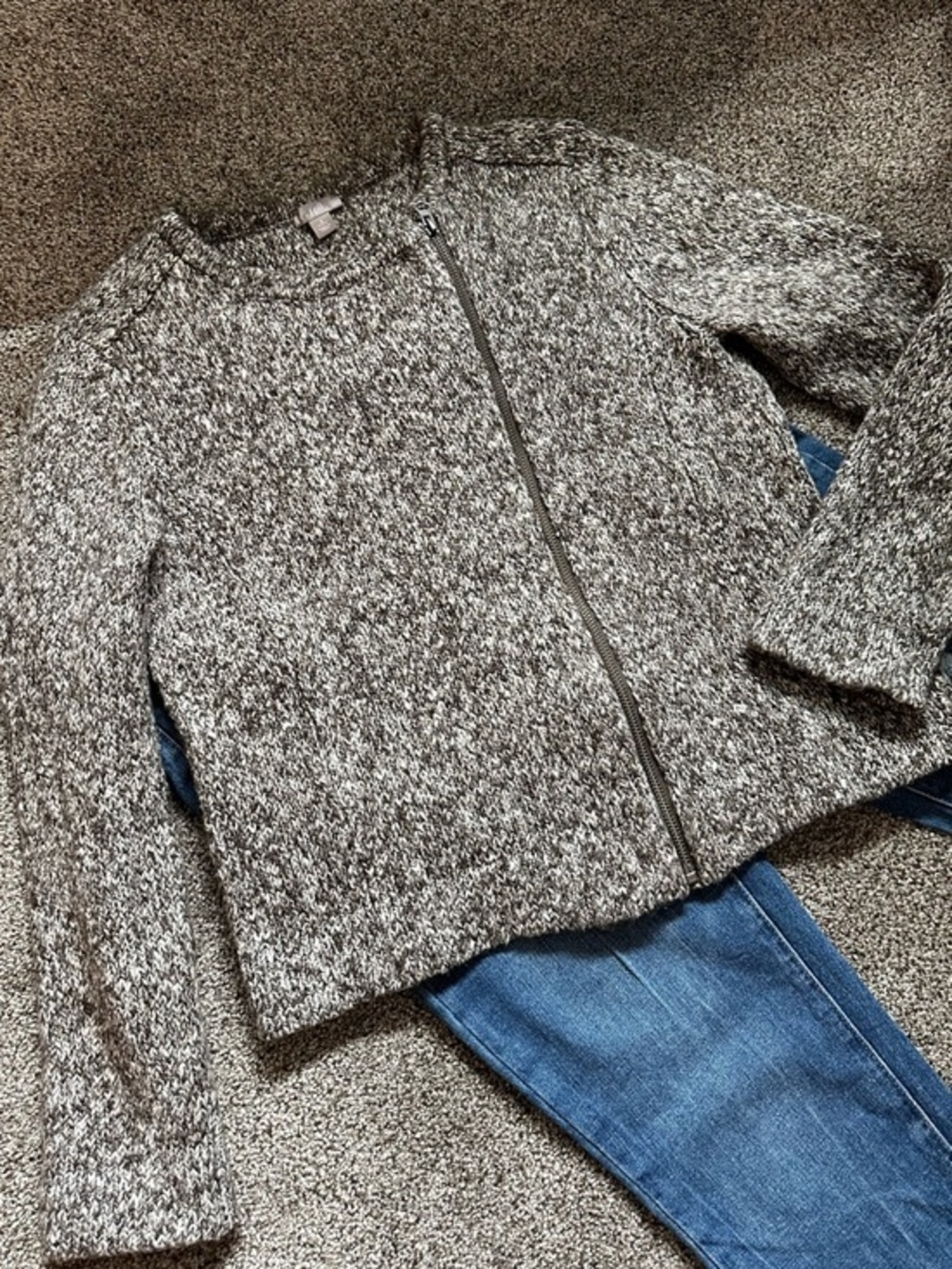 J. Jill Marled Knit Zip Front Sweater Petite Small Cozy Neutral Cardigan